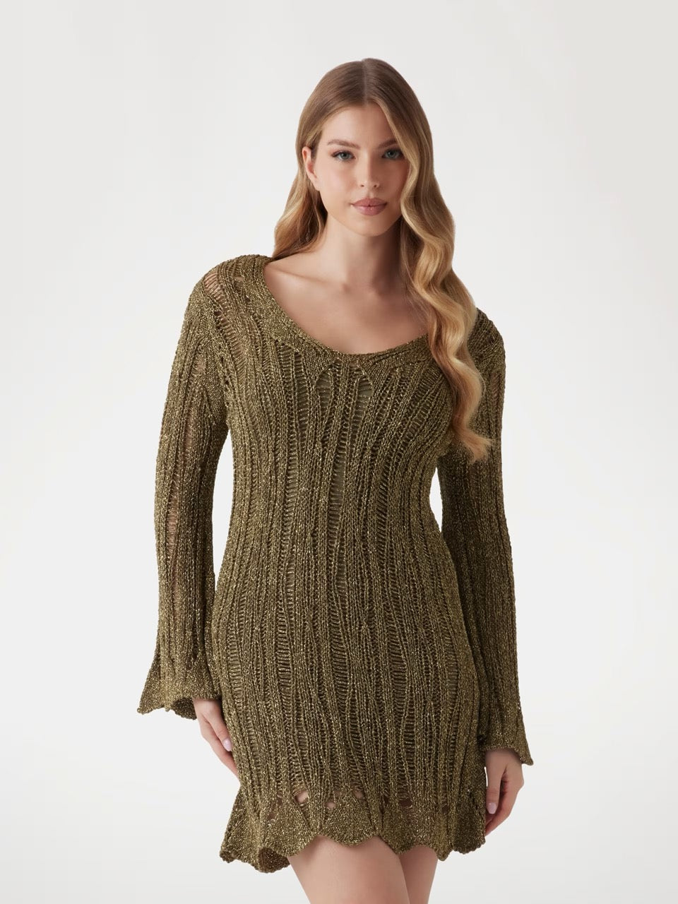 VESTIDO MIDI DE PUNTO CALADO DE MARCIANO BY GUESS