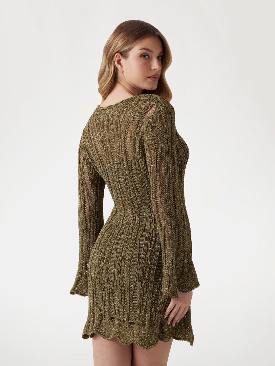 VESTIDO MIDI DE PUNTO CALADO DE MARCIANO BY GUESS