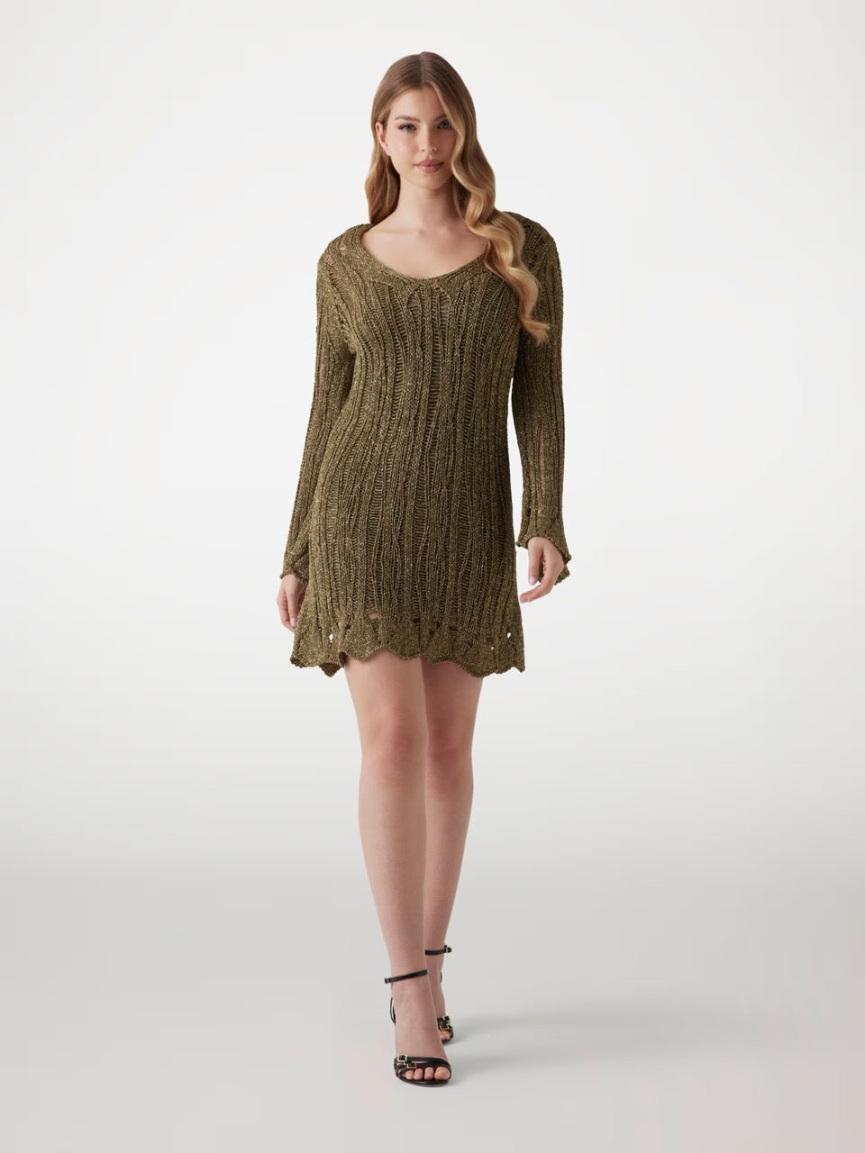 VESTIDO MIDI DE PUNTO CALADO DE MARCIANO BY GUESS