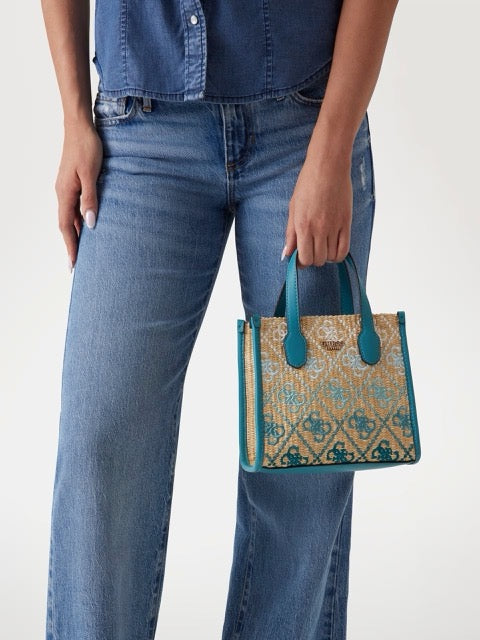 MINI BOLSO DE MANO SILVANA CON LOGOTIPO 4G AZUL GUESS