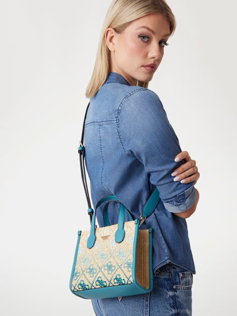 MINI BOLSO DE MANO SILVANA CON LOGOTIPO 4G AZUL GUESS
