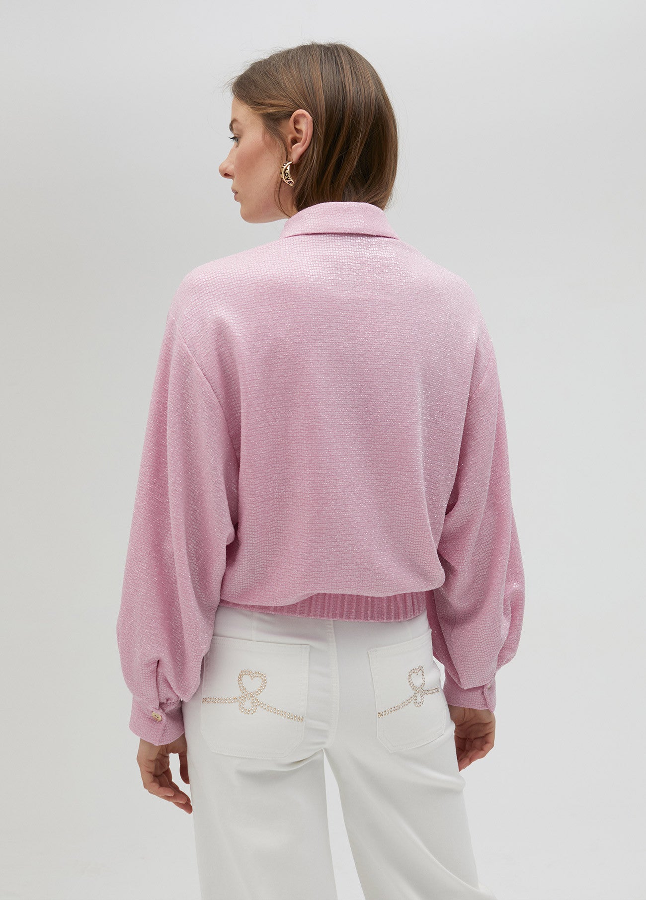 CHAQUETA BOMBER LENTEJUELA ROSA