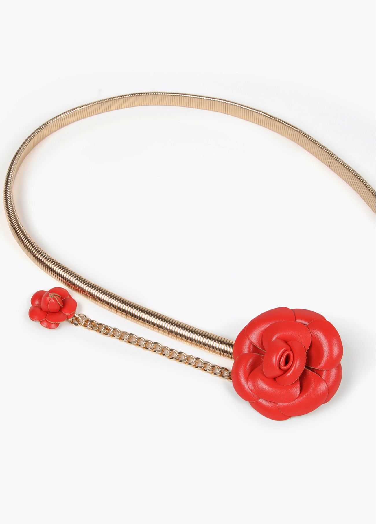 CINTURÓN METAL ELÁSTICO FLORES EFECTO PIEL ROJO