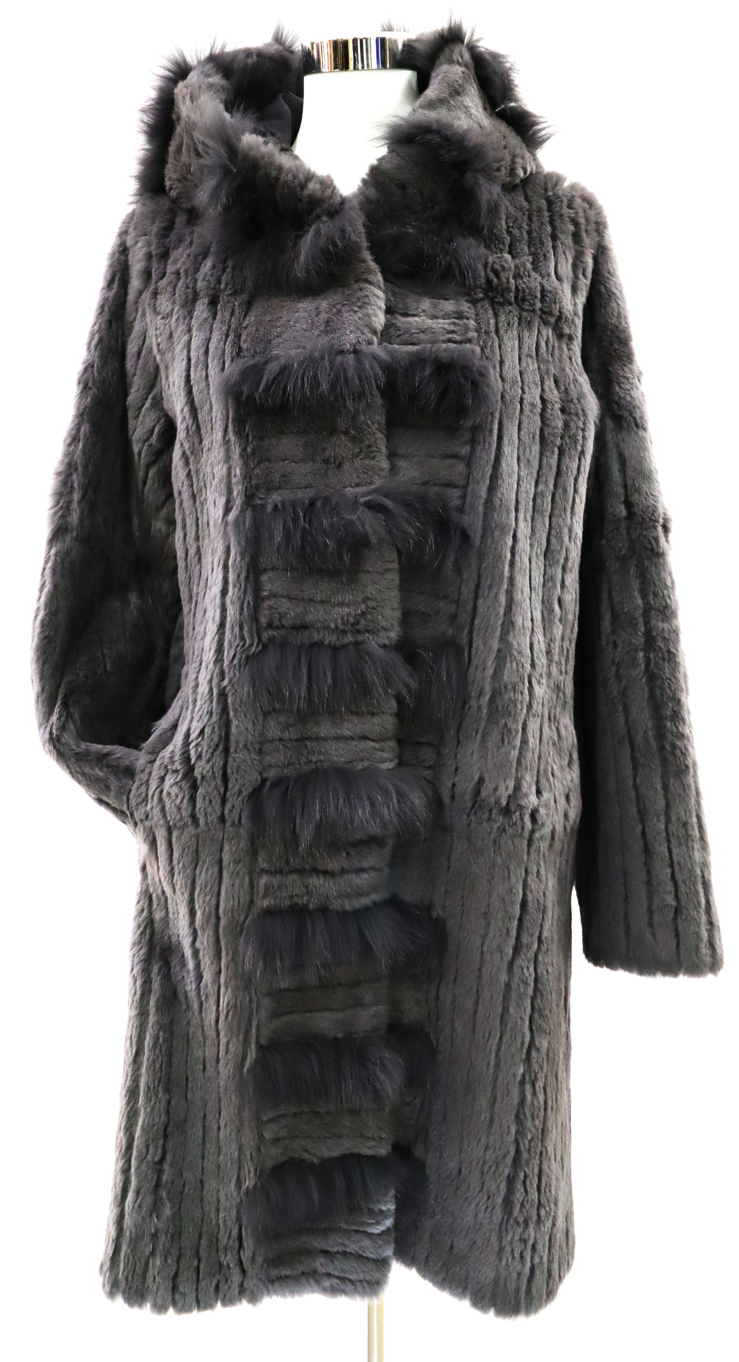 ABRIGO CON CAPUCHA DE REX Y CORDERO GRIS - TALLA 42