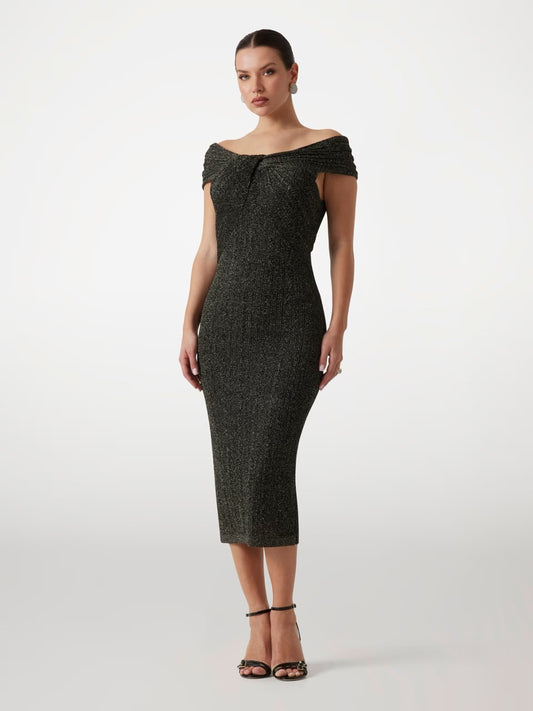 VESTIDO MIDI CEÑIDO NEGRO DE MARCIANO BY GUESS