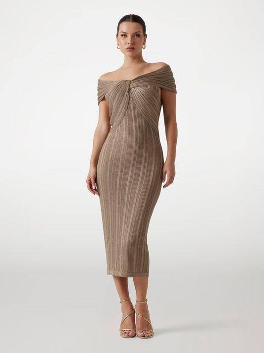 VESTIDO MIDI CEÑIDO BEIGE DE MARCIANO BY GUESS