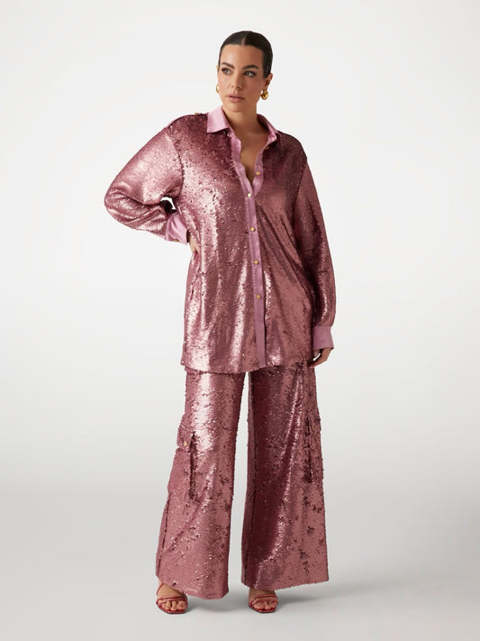 CAMISA OVERSIZE DE LENTEJUELAS ROSA DE MARCIANO BY GUESS