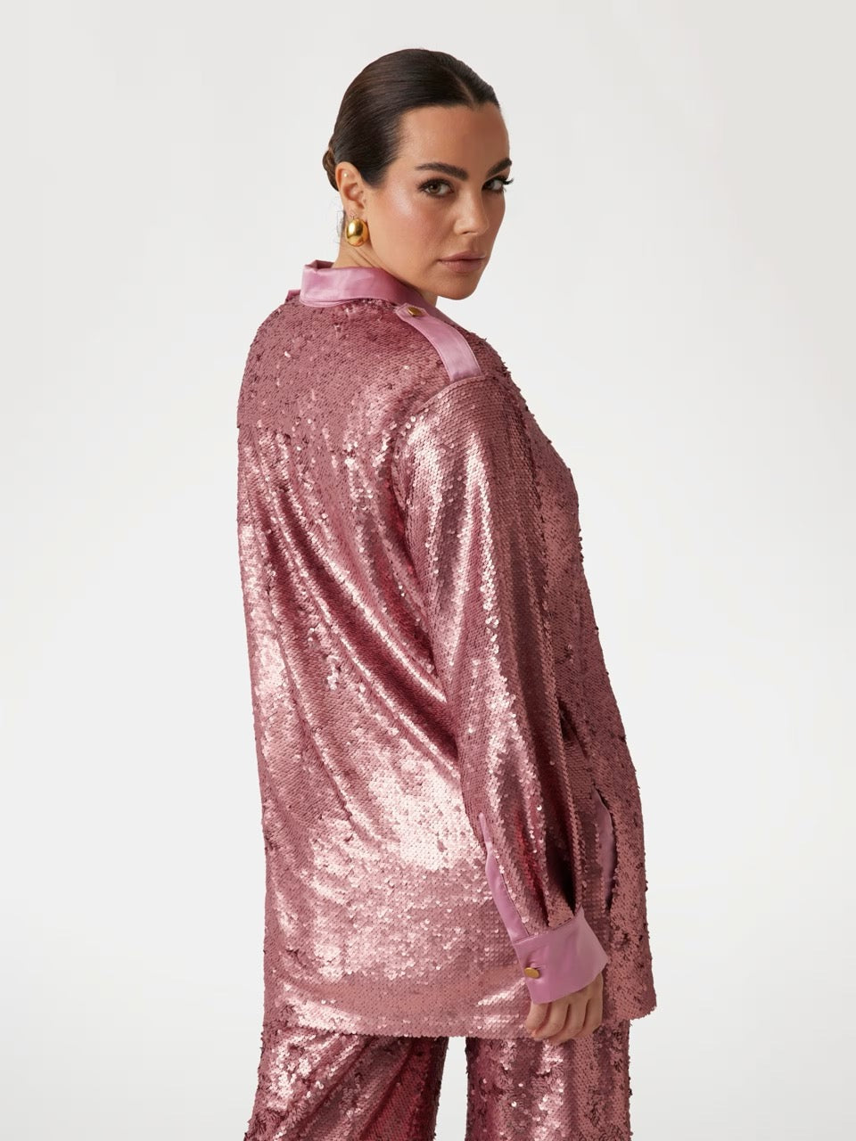 CAMISA OVERSIZE DE LENTEJUELAS ROSA DE MARCIANO BY GUESS