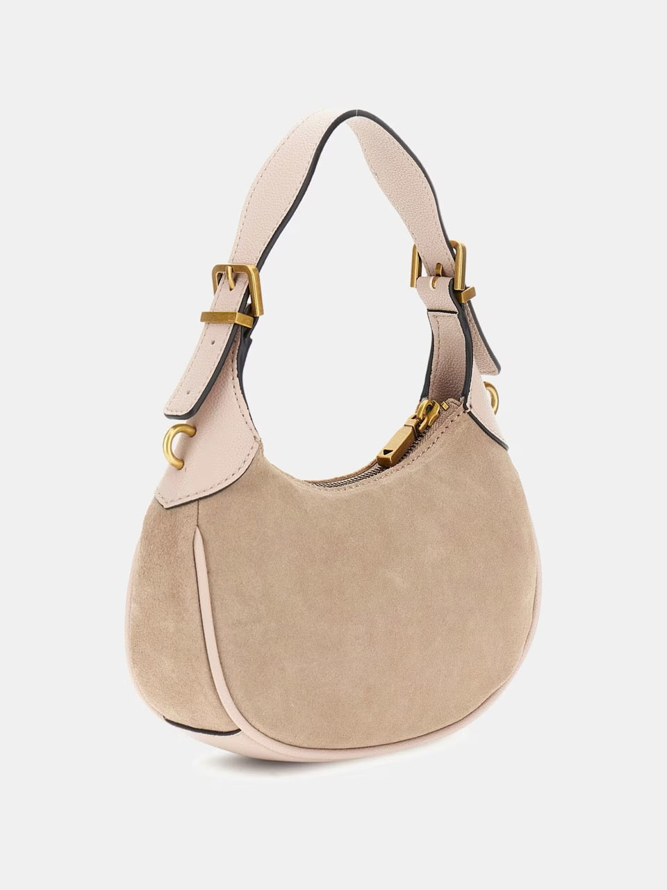 MINI BOLSO AL HOMBRO GUESS MALVA DE PIEL GAMUZADA