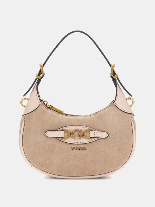 MINI BOLSO AL HOMBRO GUESS MALVA DE PIEL GAMUZADA