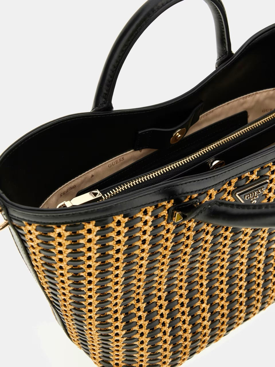 BOLSO DE MANO ATALIA DE RAFIA NEGRO GUESS
