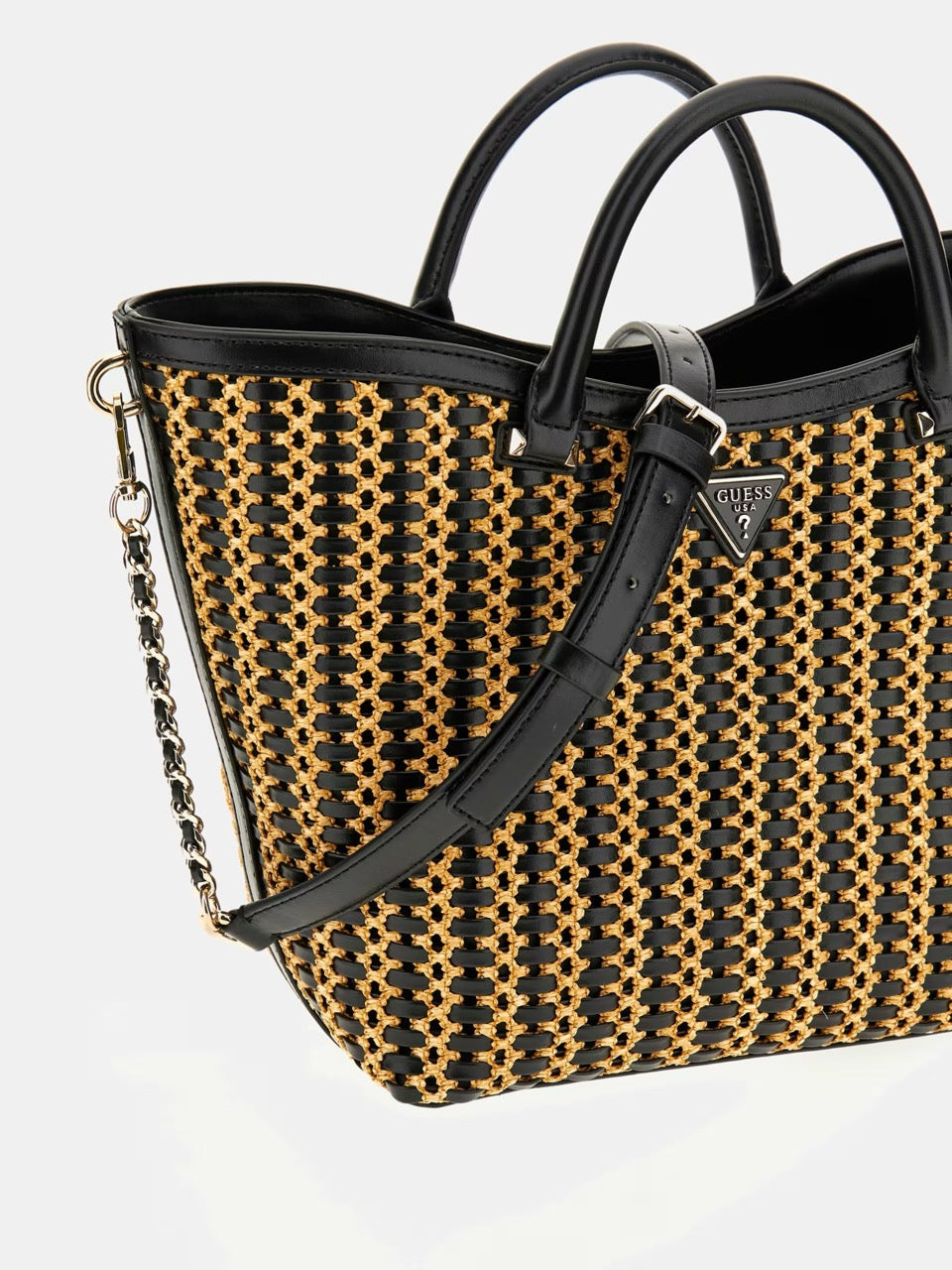 BOLSO DE MANO ATALIA DE RAFIA NEGRO GUESS