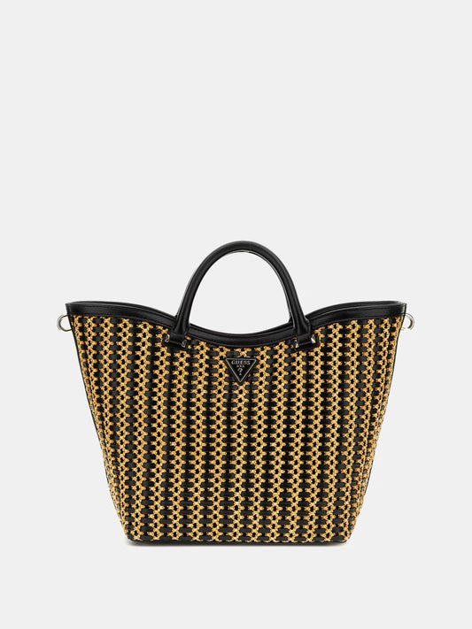 BOLSO DE MANO ATALIA DE RAFIA NEGRO GUESS