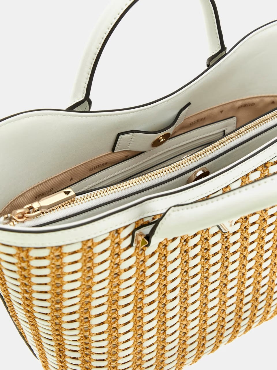 BOLSO DE MANO ATALIA DE RAFIA BLANCO GUESS