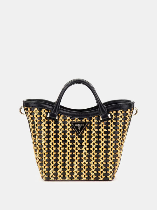 MINI BOLSO DE MANO ATALIA DE RAFIA NEGRO GUESS