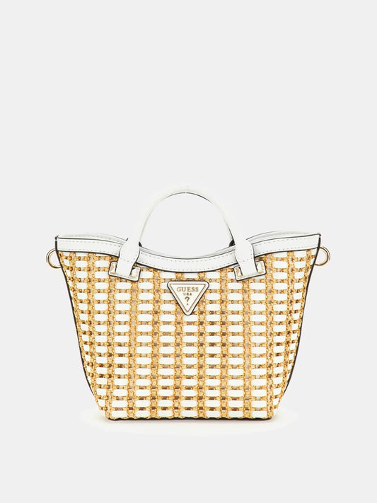 MINI BOLSO DE MANO ATALIA DE RAFIA BLANCO GUESS
