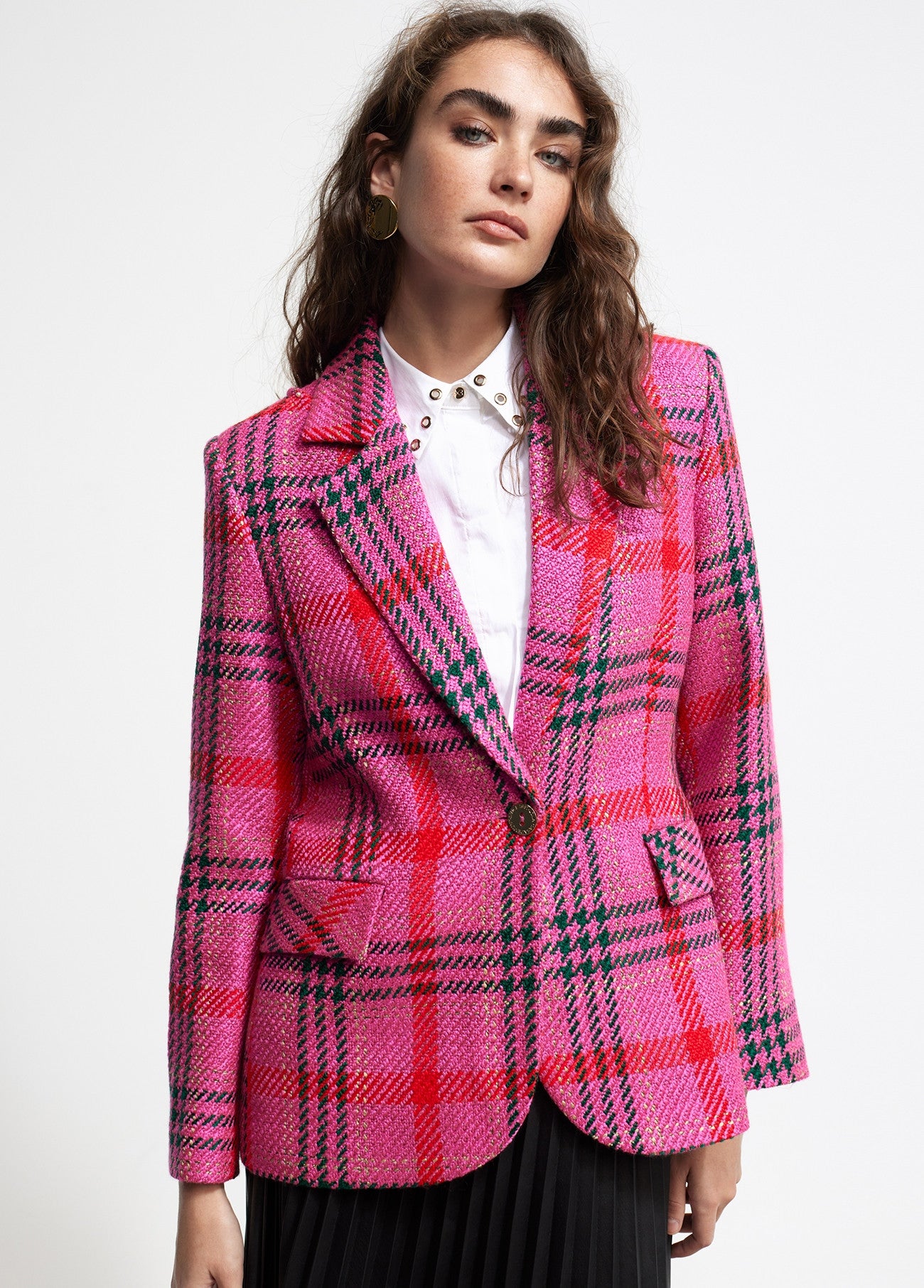 BLAZER CUADROS TWEED ROSA