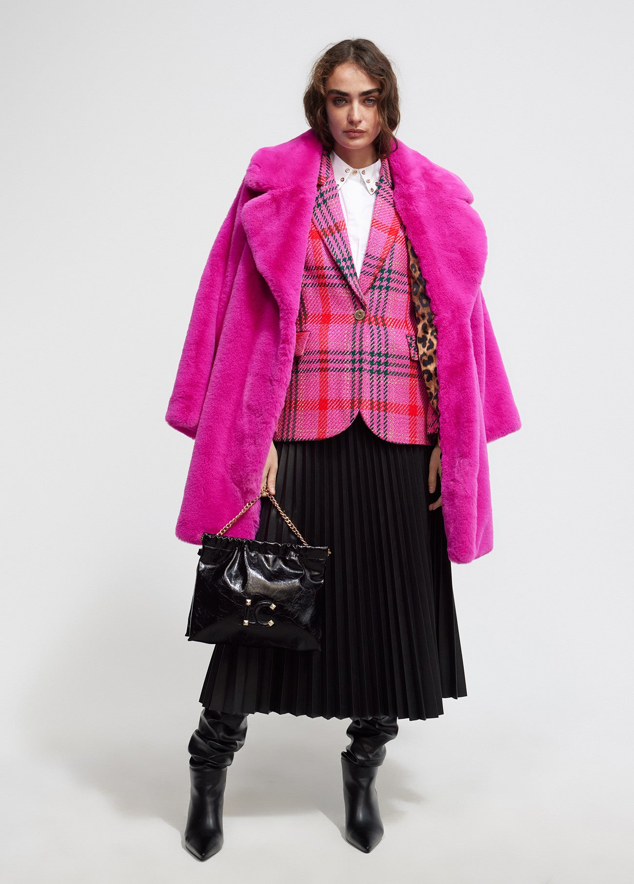 BLAZER CUADROS TWEED ROSA