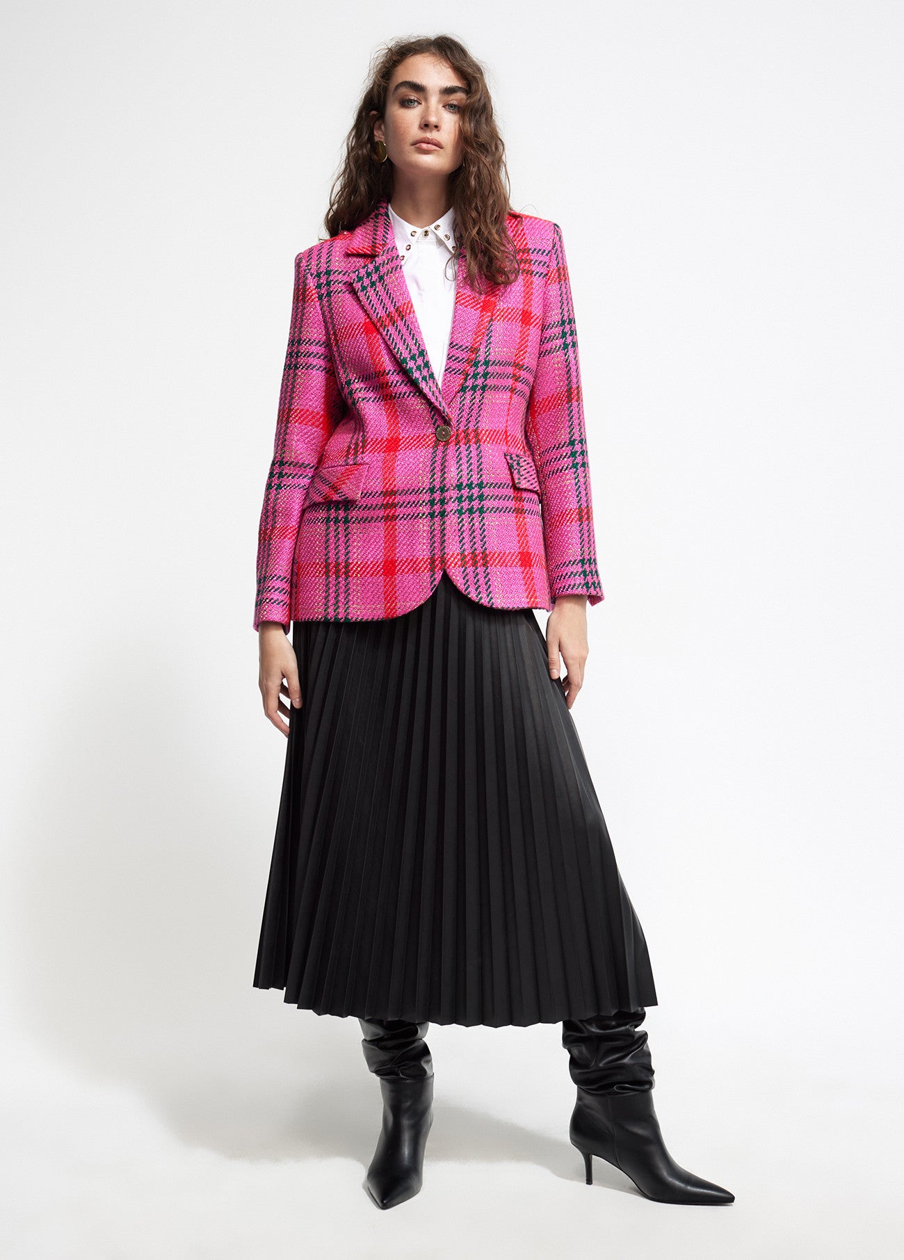 BLAZER CUADROS TWEED ROSA