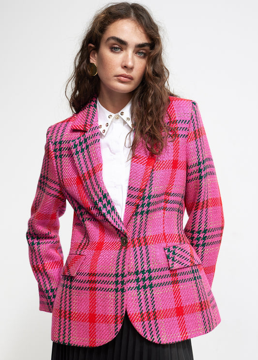 BLAZER CUADROS TWEED ROSA