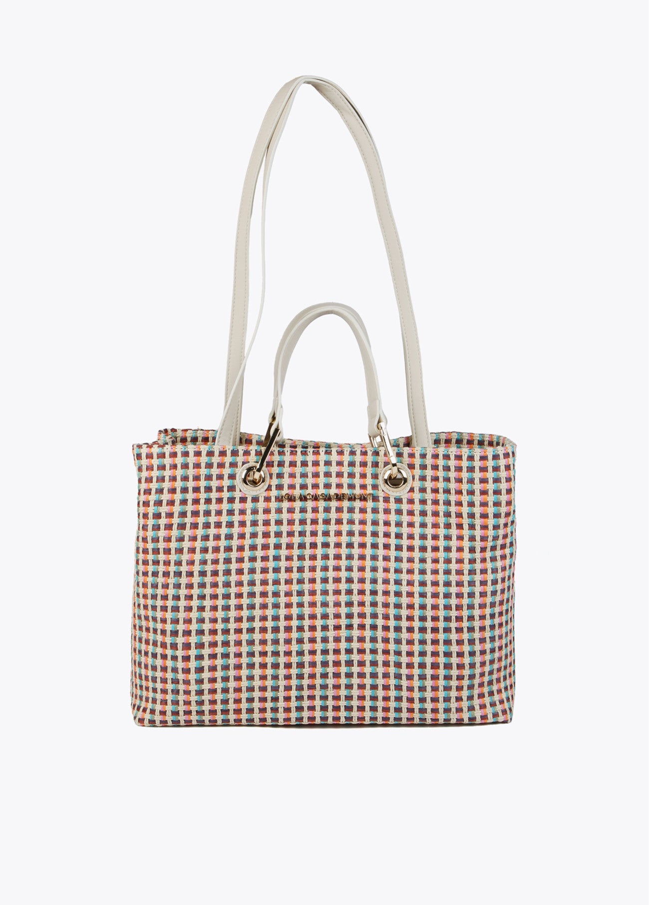 BOLSO EFECTO RAFIA MULTICOLOR