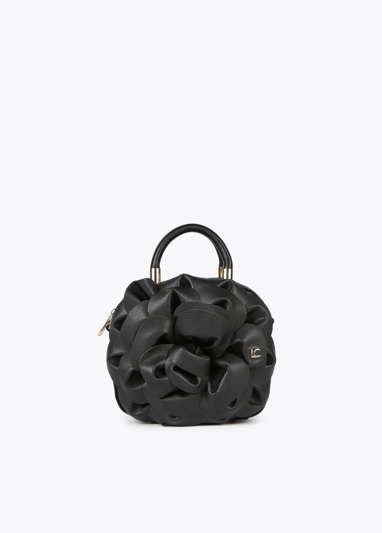 BOLSO FLOR EFECTO PIEL NEGRO