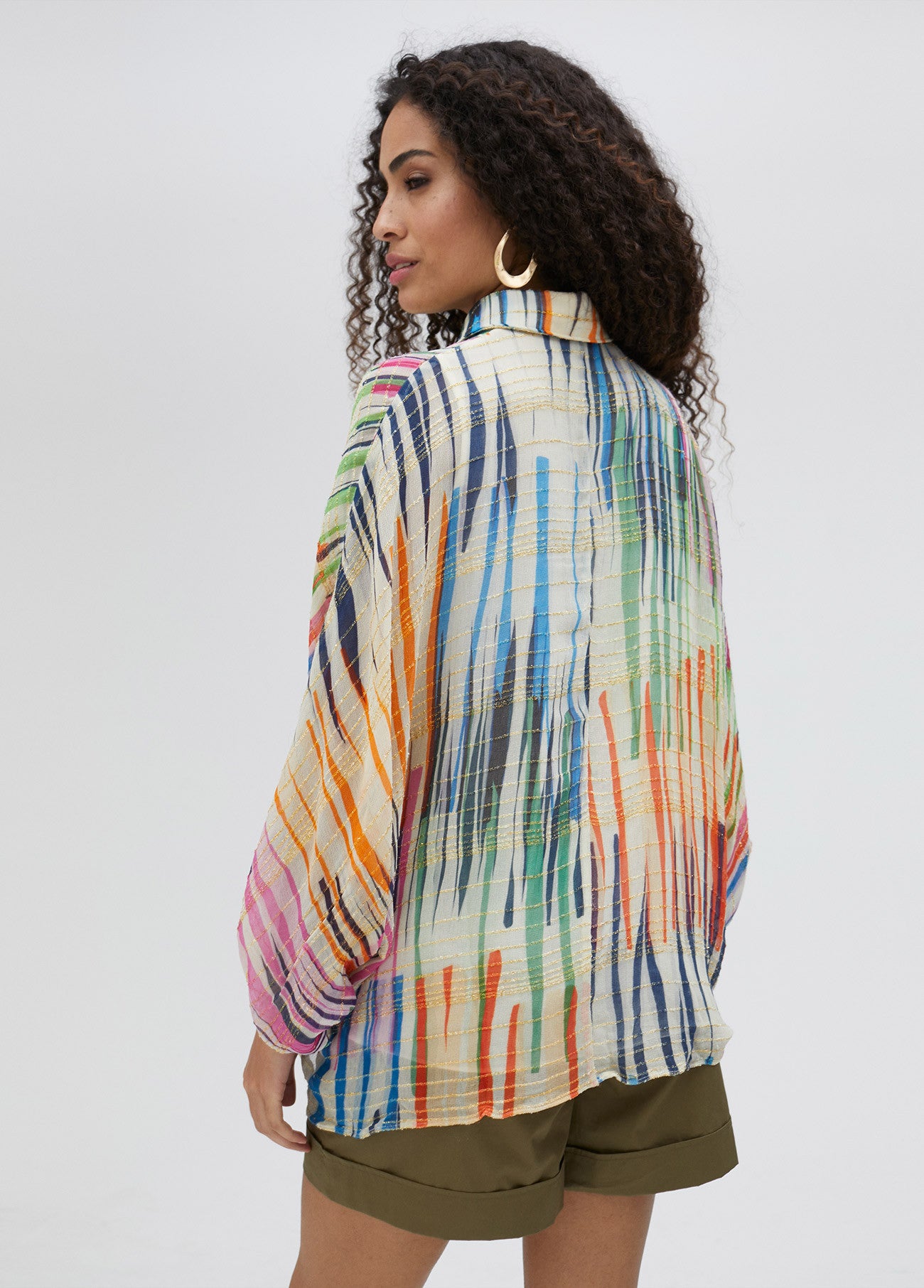 CAMISA RAYADA MULTICOLOR MANGA ABULLONADA