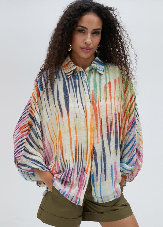 CAMISA RAYADA MULTICOLOR MANGA ABULLONADA