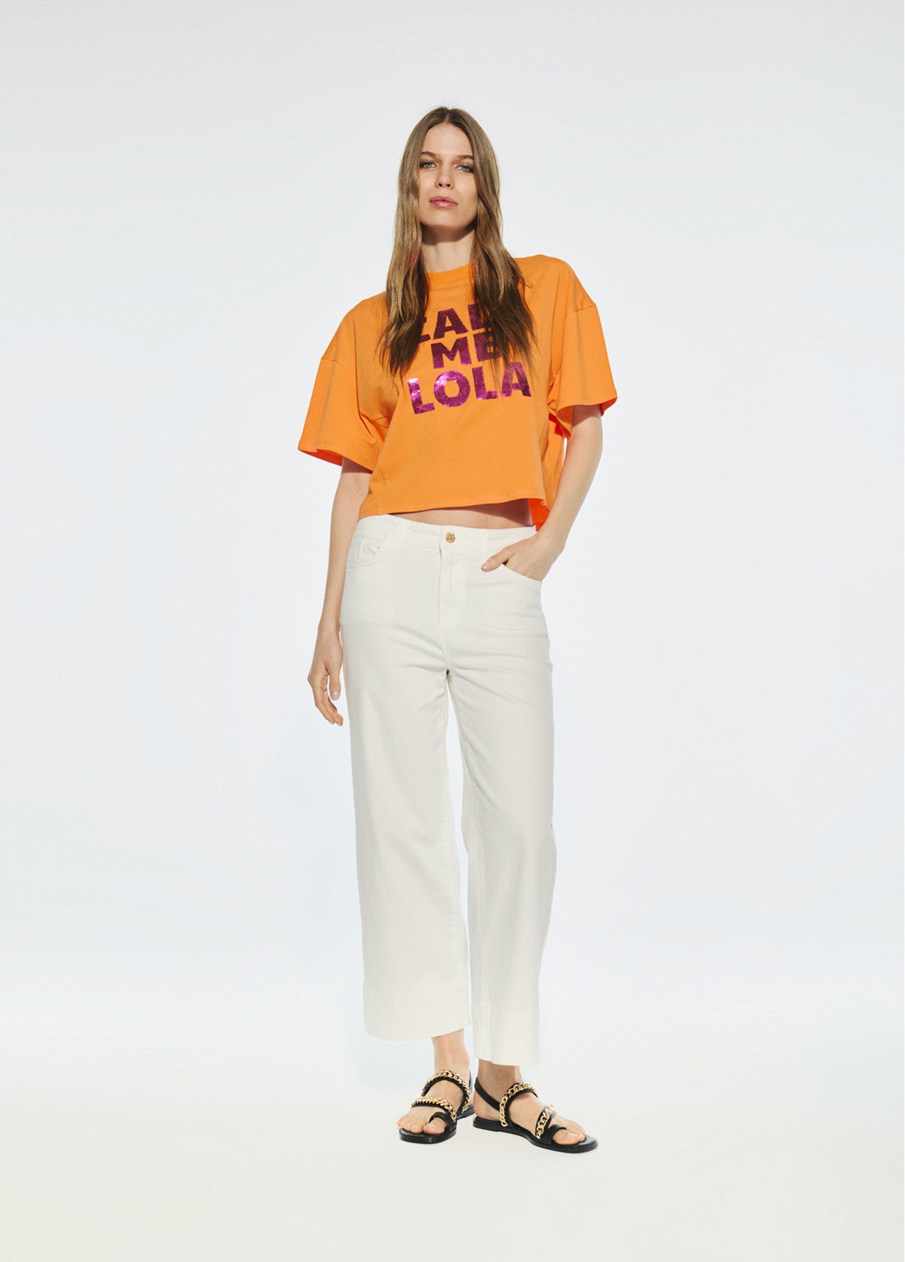 CAMISETA CROPPED LOLA NARANJA