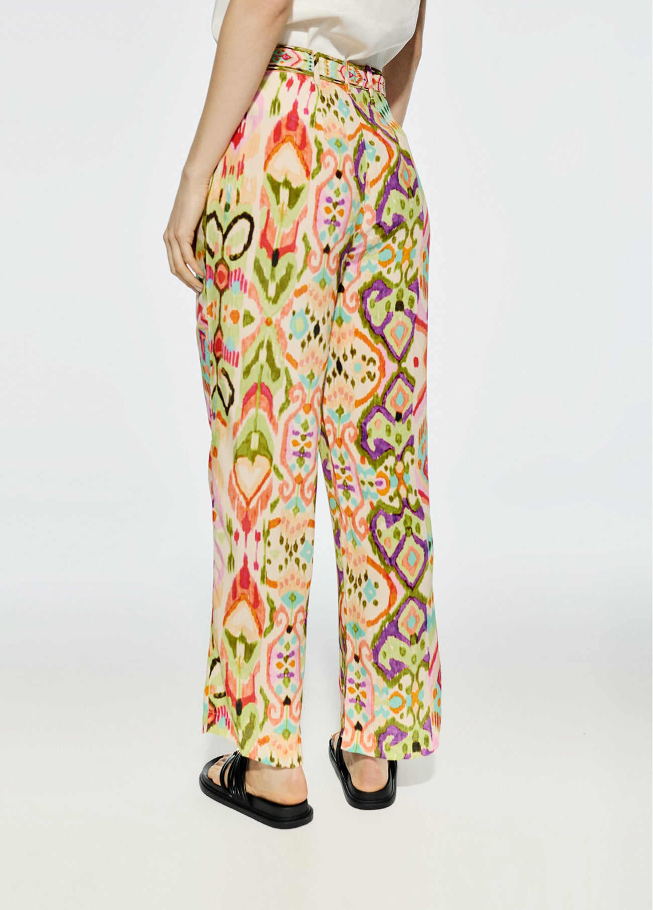 PANTALÓN SEDA ESTAMPADO COULOTTE ROSA Y AZUL