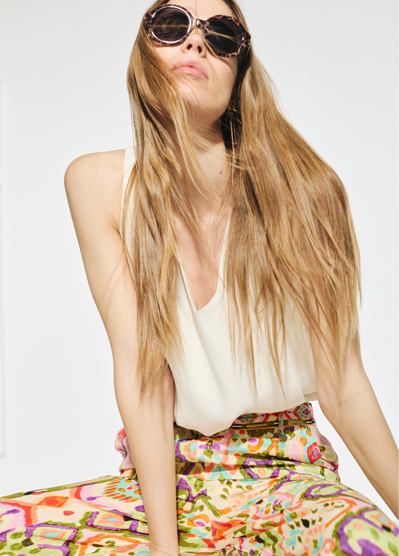 PANTALÓN SEDA ESTAMPADO COULOTTE ROSA Y AZUL