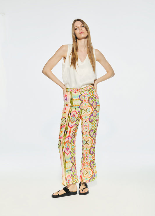 PANTALÓN SEDA ESTAMPADO COULOTTE ROSA Y AZUL