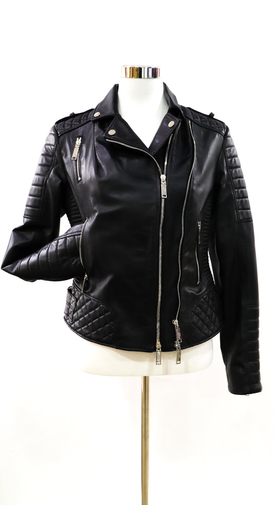 CHAQUETA NAPA NEGRA CON CREMALLERAS - TALLA 44
