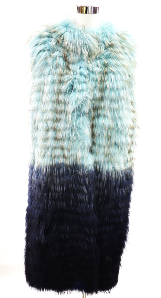 CHALECO DE TIRAS DE PIEL AZUL DEGRADADO - TALLA 40