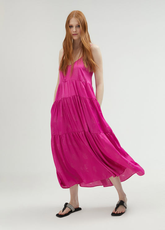 VESTIDO DE TIRANTES CON VOLANTES FUCSIA
