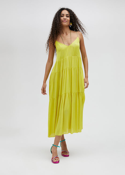 VESTIDO DE TIRANTES CON VOLANTES VERDE LIMA