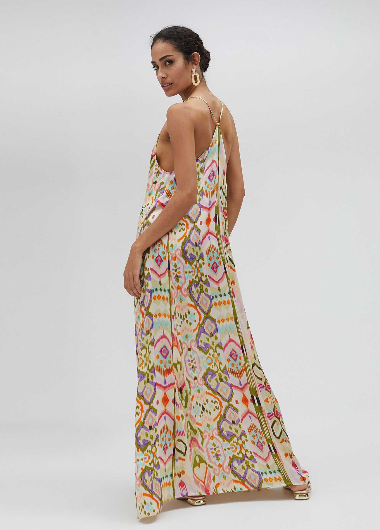 VESTIDO SEDA LARGO ESTAMPADO CON TIRANTES